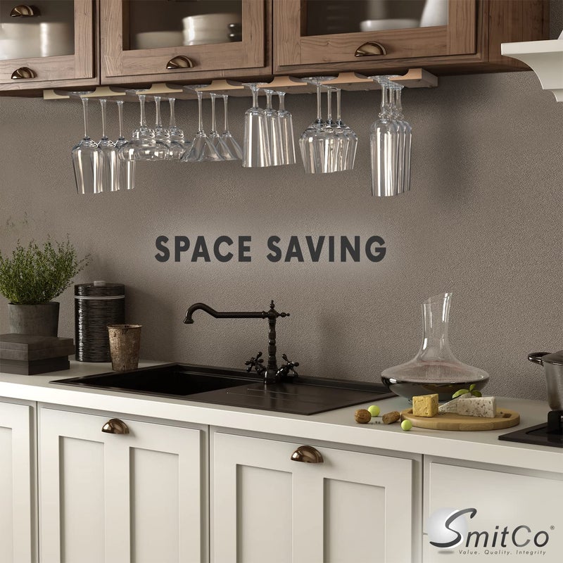 Smitco Wooden Wine Glass Holder for | Under Shelf Kitchen Stemware Rack | Wood Holding Rack for Wine Glasses and Stemware | Glassware Hanger and Organizer - Stores Up to 6 Glasses - Image 5